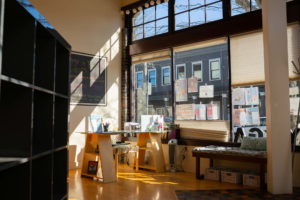 A sunlit coffee shop ready for business during a small business photo shoot in Seattle