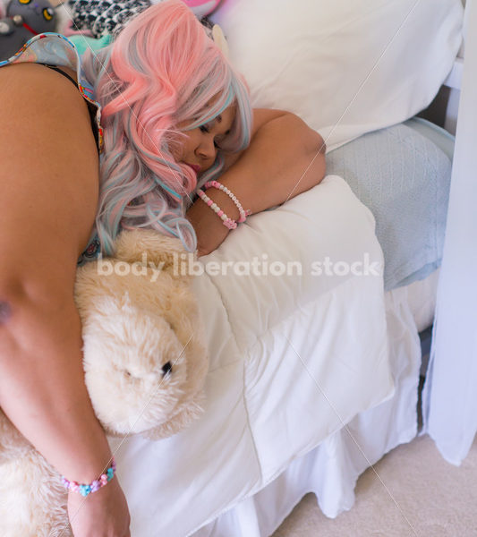 Cosplay Stock Photo: Sleepy Plus Size Lolita with Teddy Bear - Body Liberation Photos