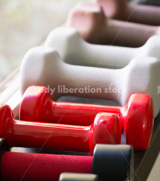 HAES Stock Photo: Hand Weights on Gym Windowsill - Body Liberation Photos