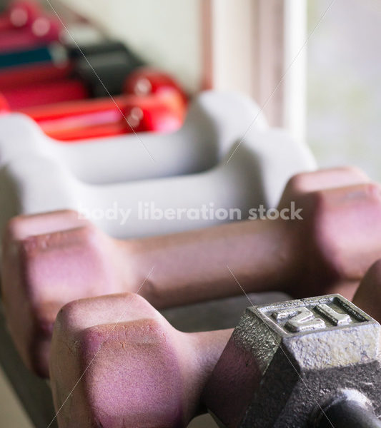 HAES Stock Photo: Hand Weights on Gym Windowsill - Body Liberation Photos