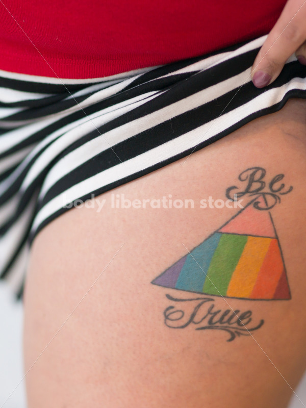 Human Rights & LGBT Stock Photo: Black Lesbian Woman with Rainbow LGBT Tattoo - Body Liberation Photos