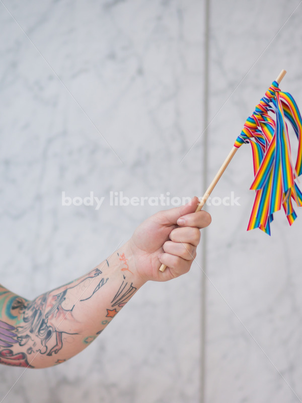 Human Rights & LGBT Stock Photo: Lesbian Woman with Rainbow Ribbon Flag - Body Liberation Photos