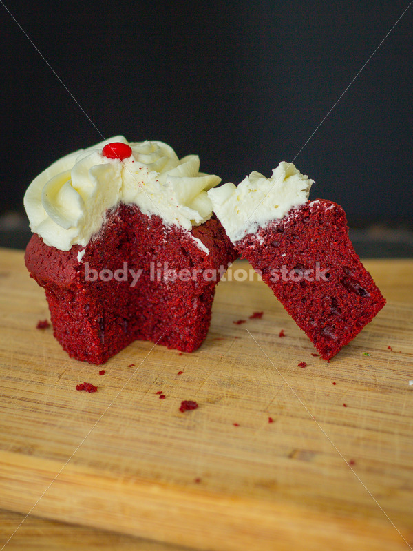 Intuitive Eating Stock Photo: Cupcake on Wooden Cutting Board - Body Liberation Photos