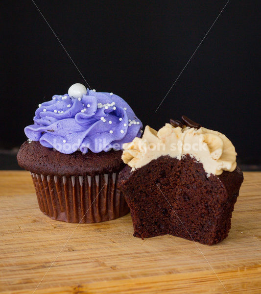 Intuitive Eating Stock Photo: Cupcakes on Wooden Cutting Board - Body Liberation Photos