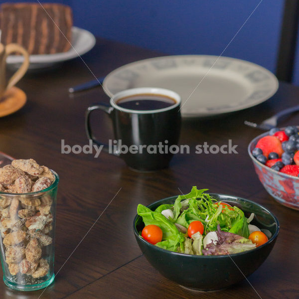 Royalty Free Stock Photo for Intuitive Eating: Variety of Foods on Dining Table - Body Liberation Photos