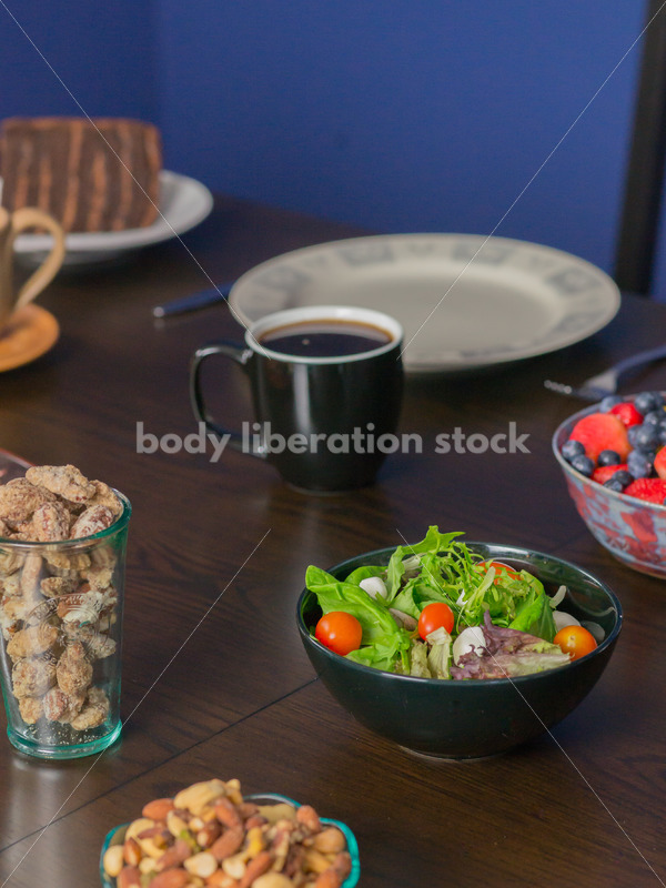 Royalty Free Stock Photo for Intuitive Eating: Variety of Foods on Dining Table - Body Liberation Photos