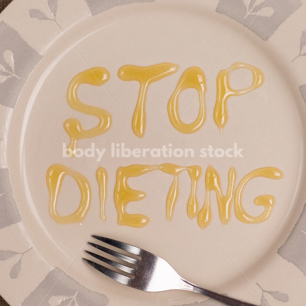 Stock Photo: Diet Recovery Concept STOP DIETING Spelled Out on Plate - Body Liberation Photos