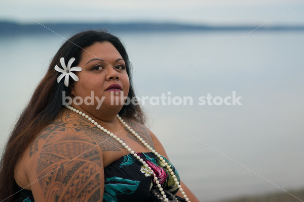 Stock Photo: Female Pacific Islander Hula Dancer on Twilight Shore - Body Liberation Photos