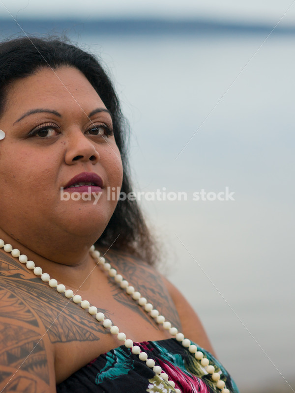 Stock Photo: Female Pacific Islander Hula Dancer on Twilight Shore - Body Liberation Photos