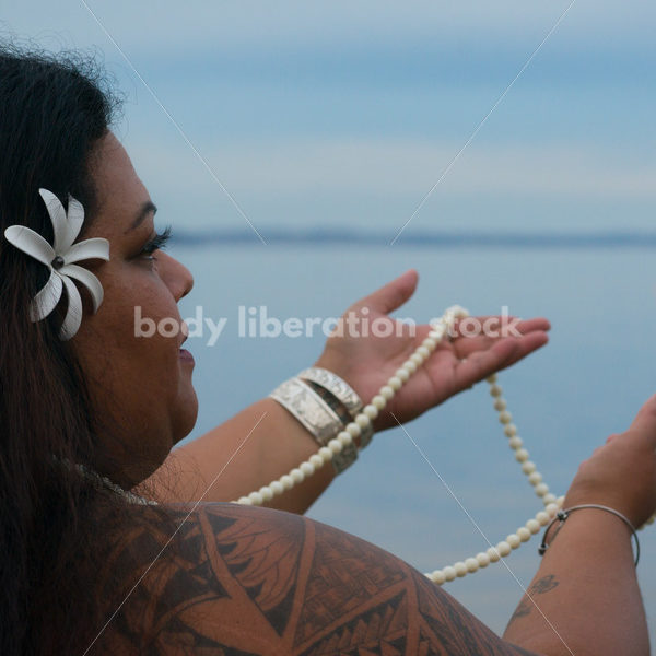 Stock Photo: Female Pacific Islander Hula Dancer on Twilight Shore - Body Liberation Photos