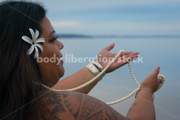 Stock Photo: Female Pacific Islander Hula Dancer on Twilight Shore - Body Liberation Photos