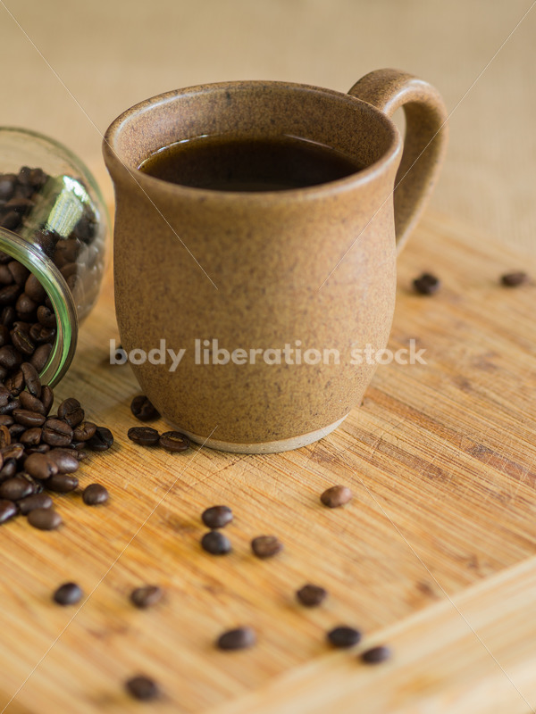 Stock Photo: Hawaiian Coffee Beans and Coffee on Bamboo Cutting Board - Body Liberation Photos