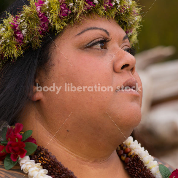 Stock Photo: Joyful Movement Pacific Islander Woman Hula Dancing on Beach at Twilight - Body Liberation Photos