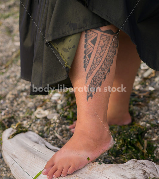 Stock Photo: Joyful Movement Pacific Islander Woman Hula Dancing on Beach at Twilight - Body Liberation Photos