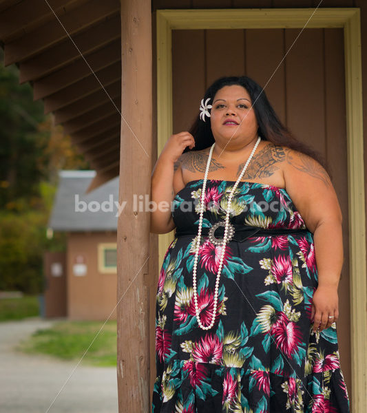 Stock Photo: Pacific Islander Woman Hula Dancer at Rustic Cabin - Body Liberation Photos