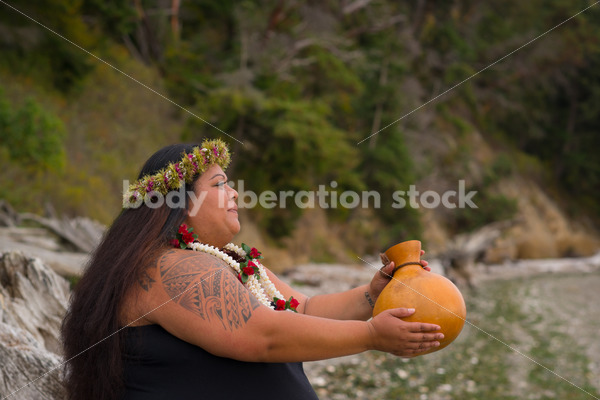 Stock Photo: Pacific Islander Woman Hula Dancing on Evening Pebbled Beach - Body Liberation Photos