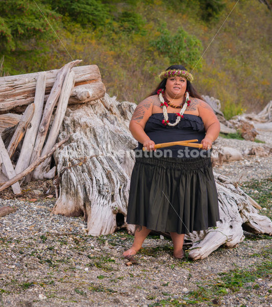 Stock Photo: Pacific Islander Woman Hula Dancing on Evening Pebbled Beach - Body Liberation Photos