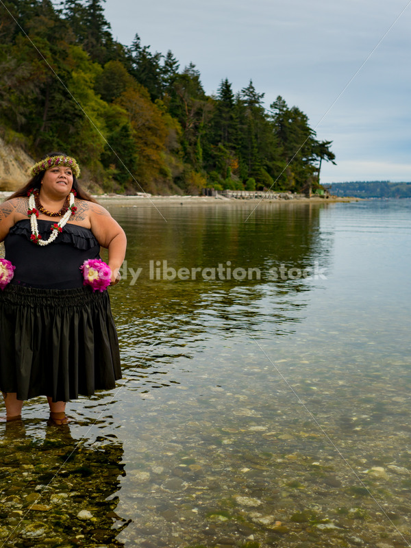 Stock Photo: Pacific Islander Woman Hula Dancing on Evening Pebbled Beach - Body Liberation Photos