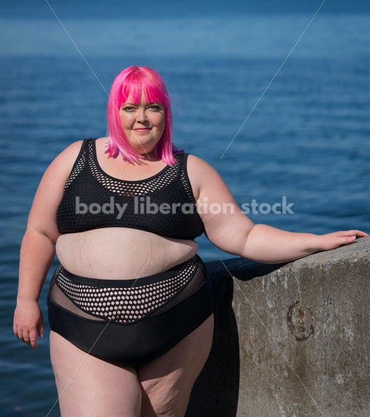 Stock Photo: Plus Size Woman with Pink Hair in Bikini near Water - Body Liberation Photos