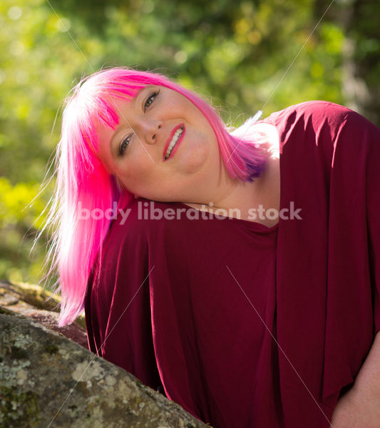 Stock Photo: Plus Size Woman with Pink Hair in Forest - Body Liberation Photos