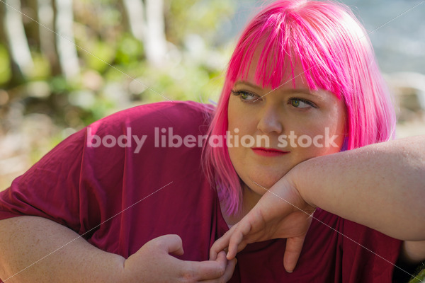 Stock Photo: Plus Size Woman with Pink Hair in Forest - Body Liberation Photos