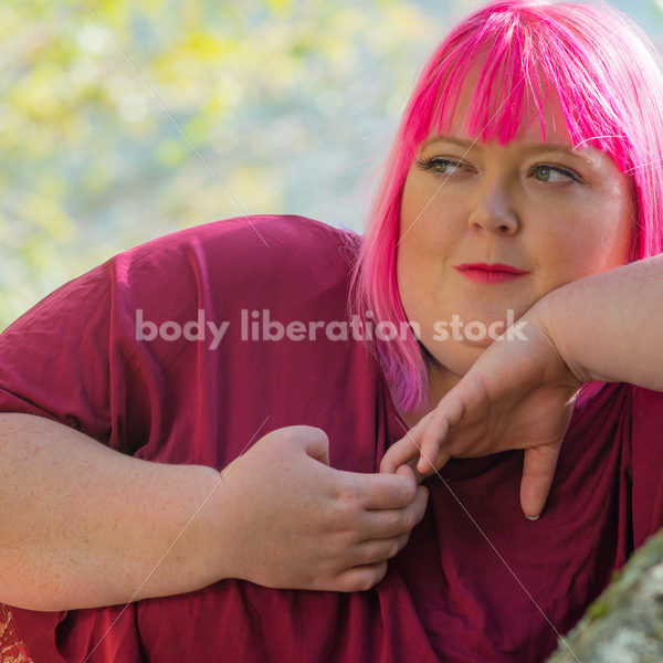 Stock Photo: Plus Size Woman with Pink Hair in Forest - Body Liberation Photos