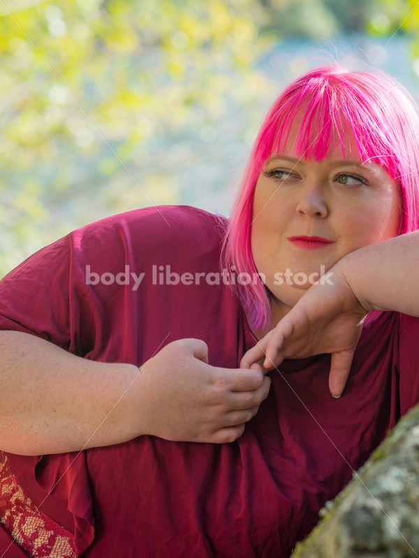 Stock Photo: Plus Size Woman with Pink Hair in Forest - Body Liberation Photos