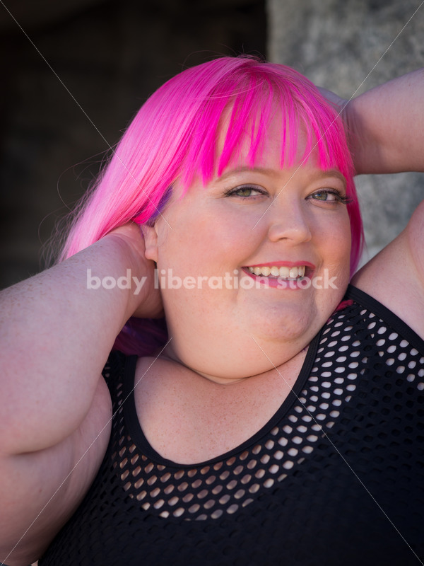 Stock Photo: Plus Size Woman with Pink Hair on Waterfront - Body Liberation Photos