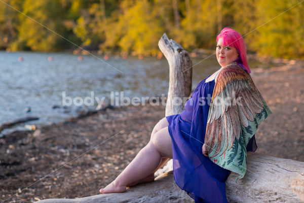 Stock Photo: Plus Size Woman with Positive Body Image on Sunset Lake Shore - Body Liberation Photos