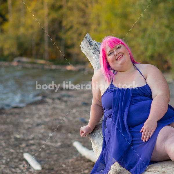 Stock Photo: Plus Size Woman with Positive Body Image on Sunset Lake Shore - Body Liberation Photos