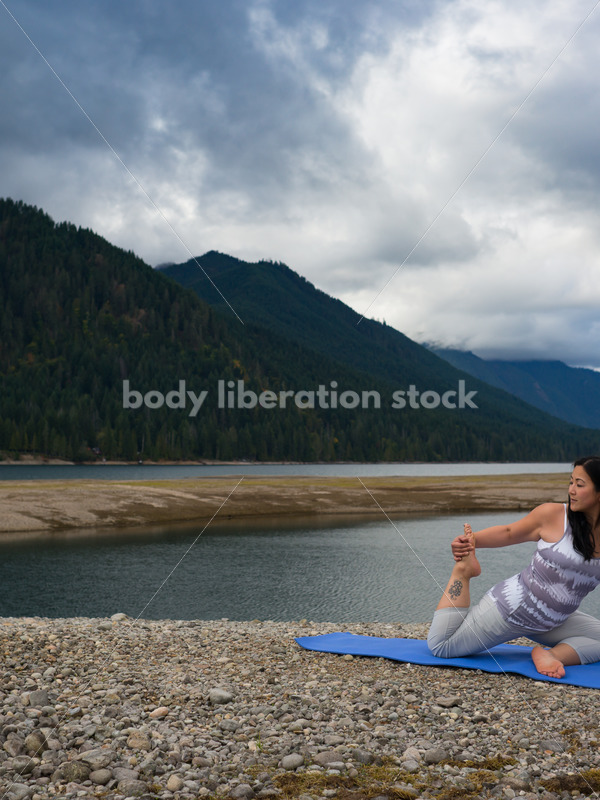 Chinese-American Woman Doing Yoga Outdoors - Body positive stock and client photography + more | Seattle