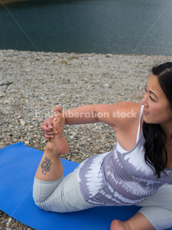 Chinese-American Woman Doing Yoga Outdoors - Body positive stock and client photography + more | Seattle