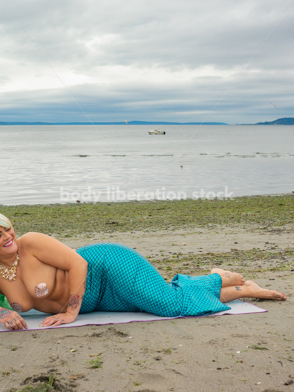 Costume Stock Photo: Plus-Size Mermaid on Beach - Body Liberation Photos