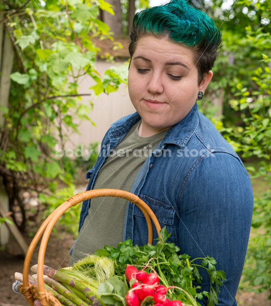 Diverse Gardening Stock Photo: Agender Person Holds Basket of Fresh Produce - Body Liberation Photos