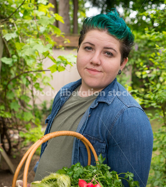 Diverse Gardening Stock Photo: Agender Person Holds Basket of Fresh Produce - Body Liberation Photos