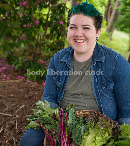 Diverse Gardening Stock Photo: Agender Person Holds Basket of Fresh Produce - Body Liberation Photos