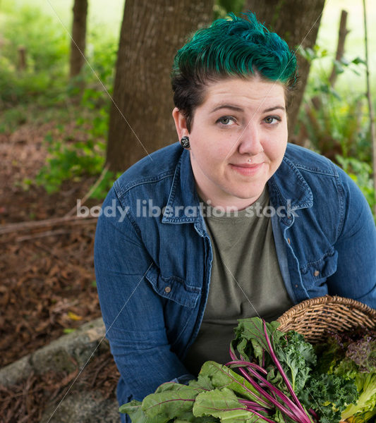 Diverse Gardening Stock Photo: Agender Person Holds Basket of Fresh Produce - Body Liberation Photos