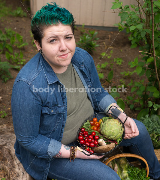 Diverse Gardening Stock Photo: Agender Person Holds Basket of Fresh Produce - Body Liberation Photos