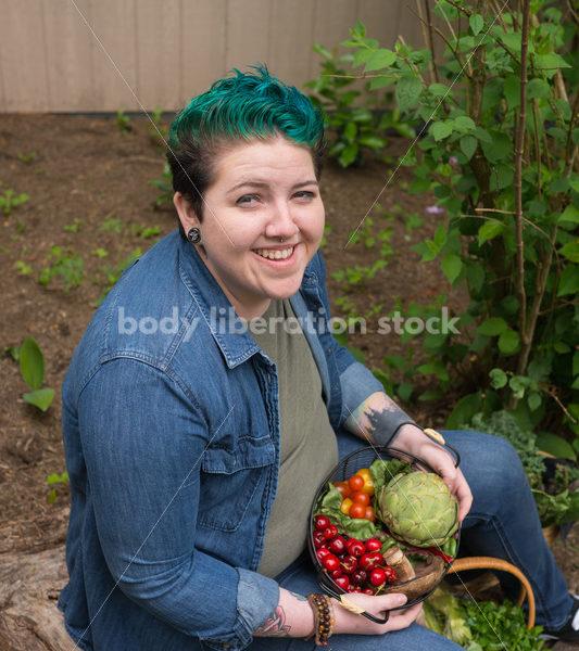 Diverse Gardening Stock Photo: Agender Person Holds Basket of Fresh Produce - Body Liberation Photos