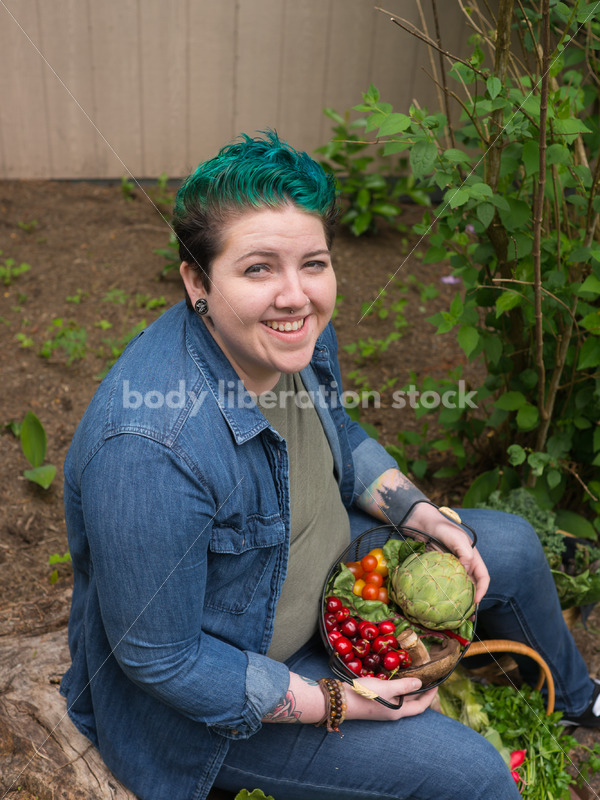 Diverse Gardening Stock Photo: Agender Person Holds Basket of Fresh Produce - Body Liberation Photos