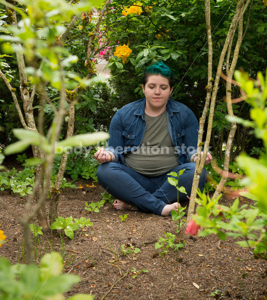 Diverse Gardening Stock Photo: Agender Person Meditates in Garden - Body Liberation Photos