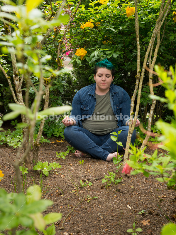 Diverse Gardening Stock Photo: Agender Person Meditates in Garden - Body Liberation Photos