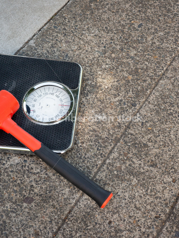 Eating Disorder Recovery Stock Image: Hammer and Bathroom Scale - Body Liberation Photos