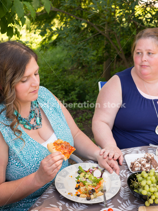 Eating Disorder Therapy Stock Image: Women Supporting Each Other During Outdoor Meal - Body Liberation Photos
