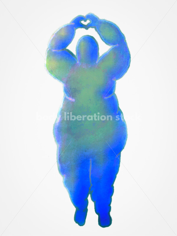 Kathryn Hack Woman Standing, heart hands blue green - Body Liberation Photos