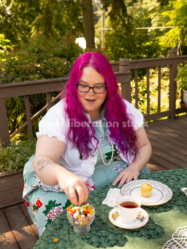 Plus-Size Woman Enjoying Food and Drink at a Tea Party - Body Liberation Photos