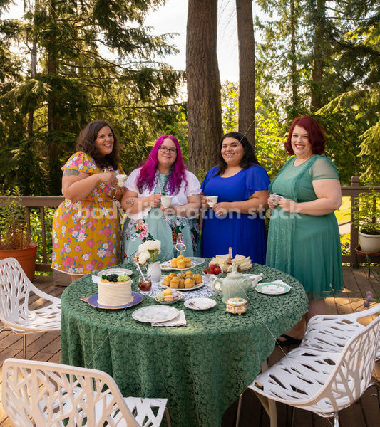 Plus-Size Women Eat, Drink, and Talk at Outdoor Summer Tea Party - Body Liberation Photos