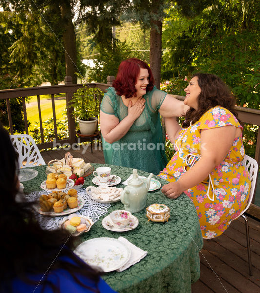 Plus-Size Women Eat, Drink, and Talk at Outdoor Summer Tea Party - Body Liberation Photos