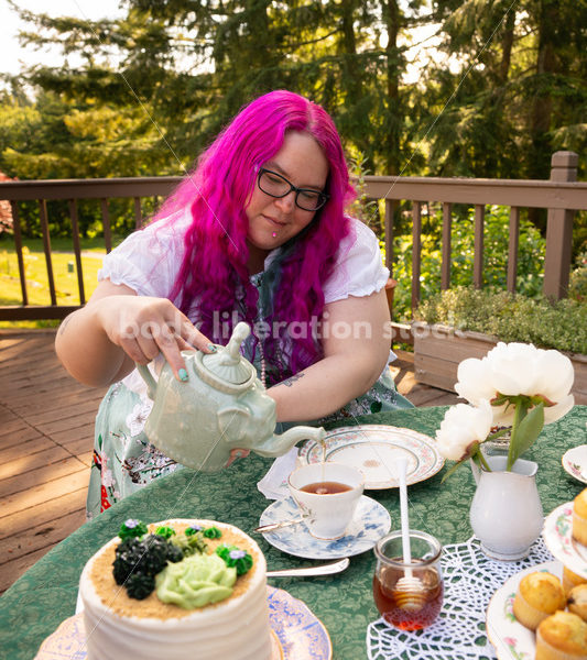 Plus-Size Women Eat, Drink, and Talk at Outdoor Summer Tea Party - Body Liberation Photos