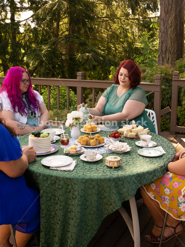 Plus-Size Women Eat, Drink, and Talk at Outdoor Summer Tea Party - Body Liberation Photos